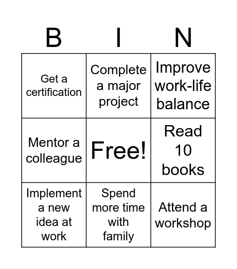 2025 Goal Bingo Card