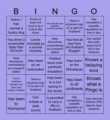 SIOS ECR Polar Meet Night Bingo Card