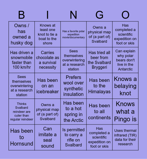 SIOS ECR Polar Meet Night Bingo Card