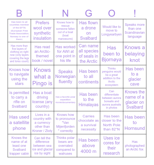 SIOS Polar Meet Night Bingo Card