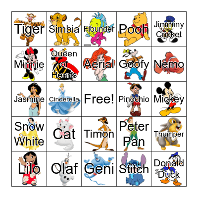 Disney Character Bingo Card