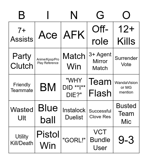 Unrated Bingo Card