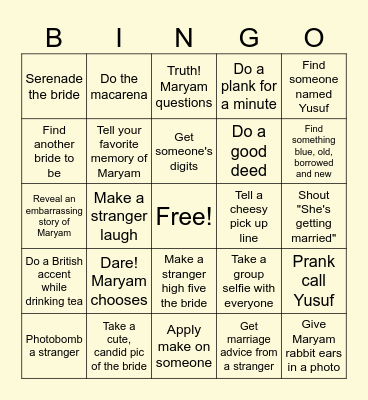 Maryam's Bachelorette Bingo Card