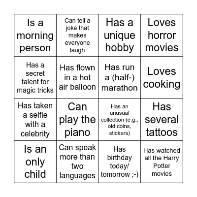 Find the guest Bingo - Sami´s Birthday edition Bingo Card