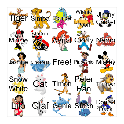Disney Character Bingo Card