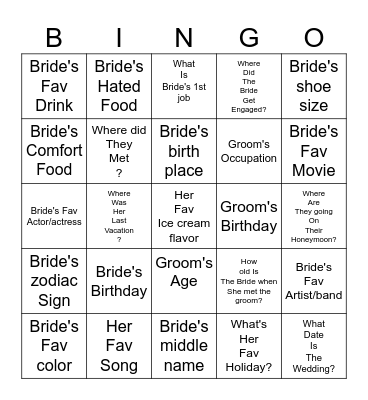 Claudia's Bridal Shower Bingo Card