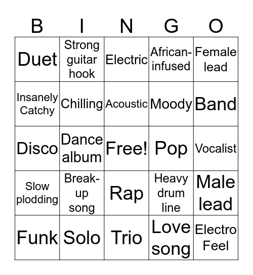 I Am A Music Critic Bingo Card