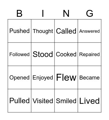 Past Simple verbs Bingo Card