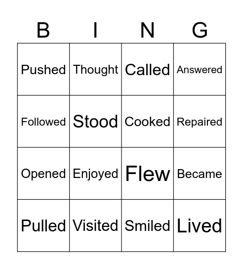Past Simple verbs Bingo Card
