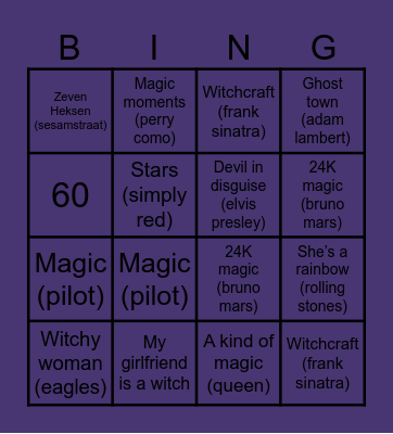 Witchy music bingo Card