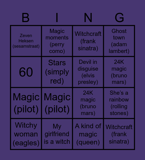 Witchy music bingo Card