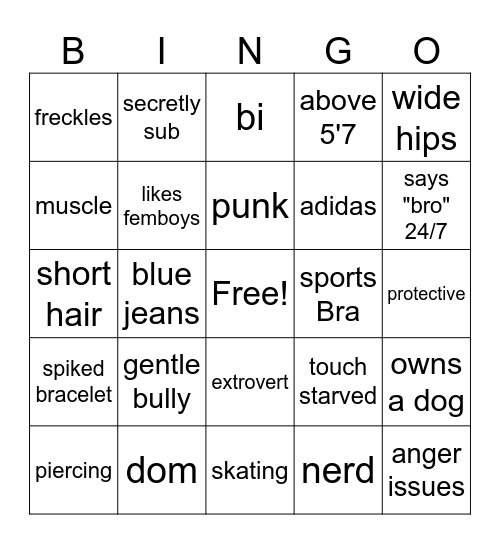 Tomboy Bingo Card