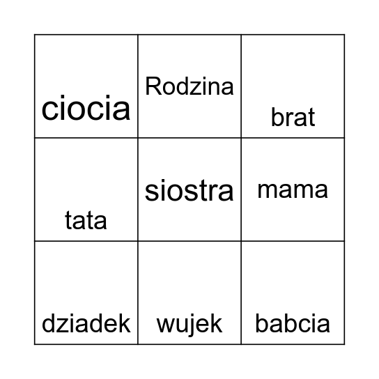 Rodzina Bingo Card