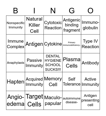 Immunity  Bingo Card