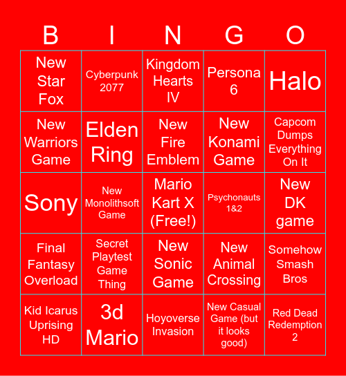 The Switch 2 Direct Bingo Card