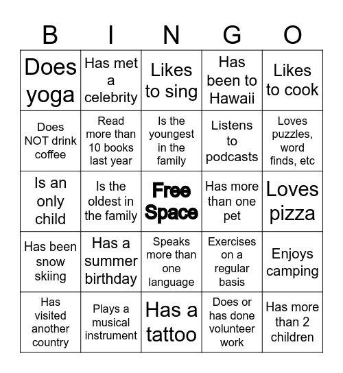 Find Someone Who... Bingo Card