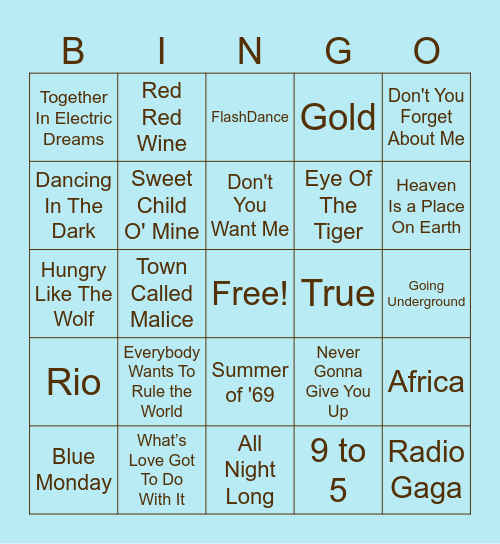 80's Round Bingo Card