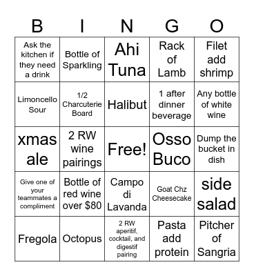 TLG Restaurant Week BINGO Card