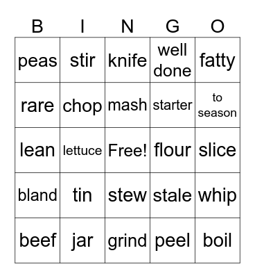 FOOD -8 Bingo Card