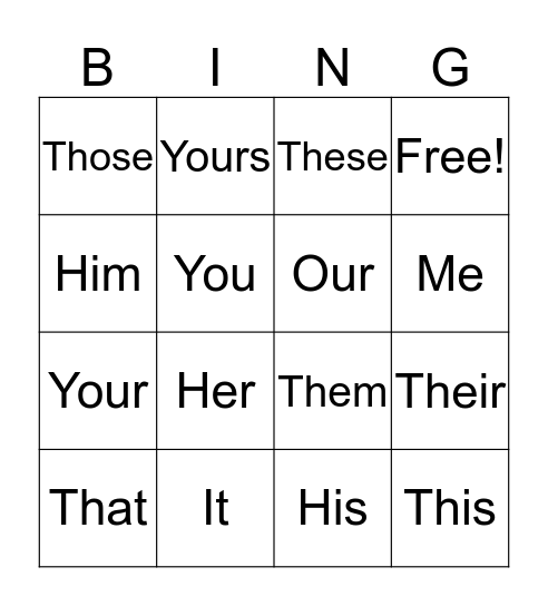 Pronouns Bingo Card