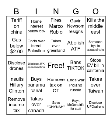 Trump Bingo J Bingo Card
