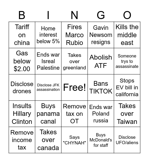 Trump Bingo J Bingo Card
