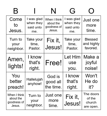 Common Church Phrases Bingo Card