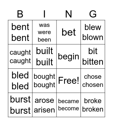 Verbs part 1 Bingo Card