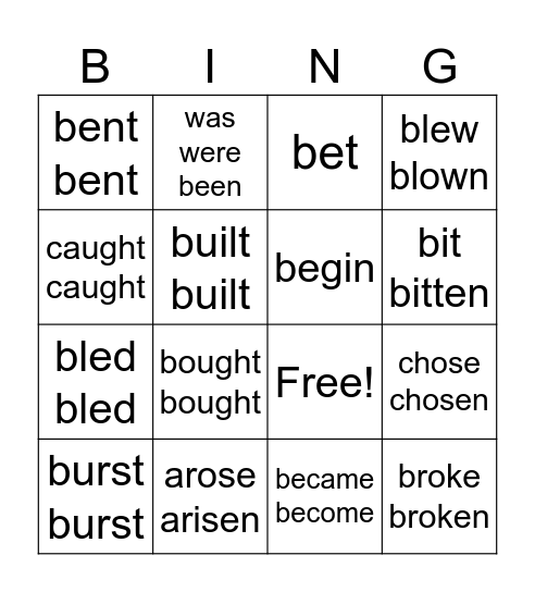 Verbs part 1 Bingo Card