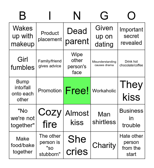 Rom Com Bingo Card