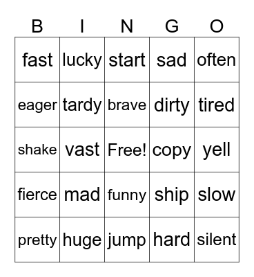 Synonyms Bingo Card