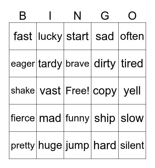 Synonyms Bingo Card