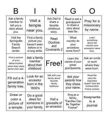 Family History Bingo Card