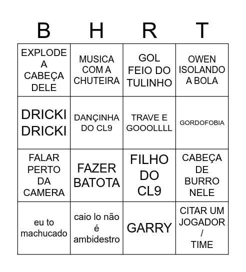 BINGO DO BANHEIRISTAS Bingo Card