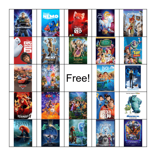 Disney Movie Bingo Card