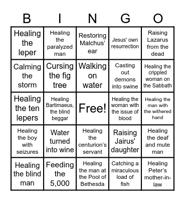 Miracles of Jesus Bingo Card