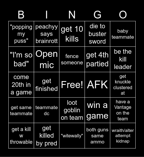Apex Bingo! Bingo Card
