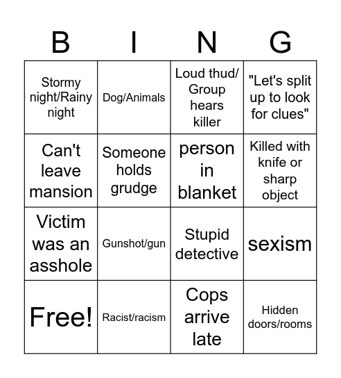 Whodunnit Bingo Card