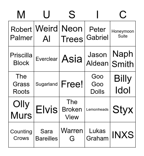 Music_01182025 Bingo Card