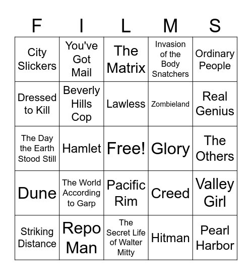 Movies_01182025 Bingo Card