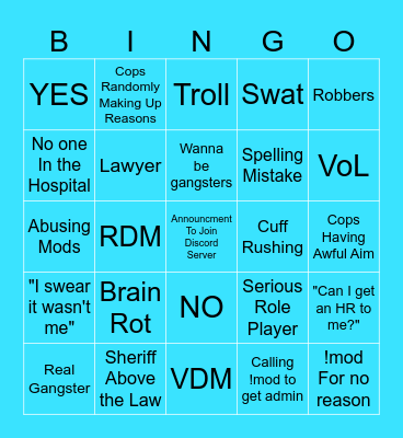 Emergency Response Bingo Card