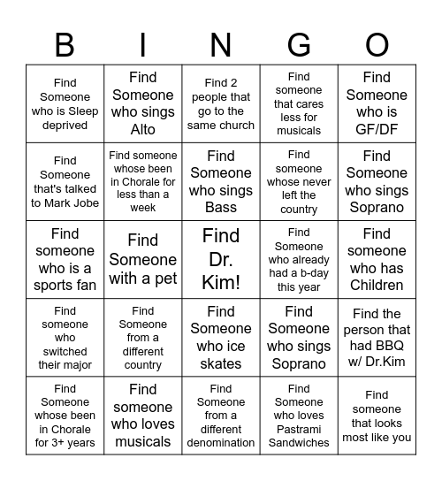 Choir Bingo Card