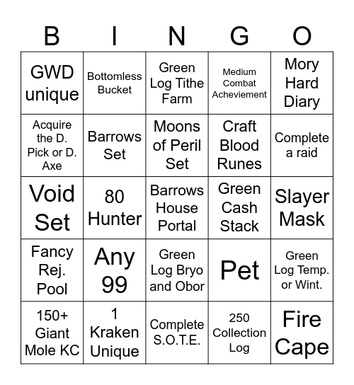 Mid Game Iron OSRS Bingo Card