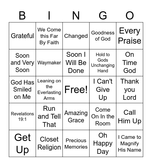 Gospel Bingo Card
