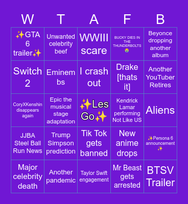 ✨️2025✨️ Bingo Card