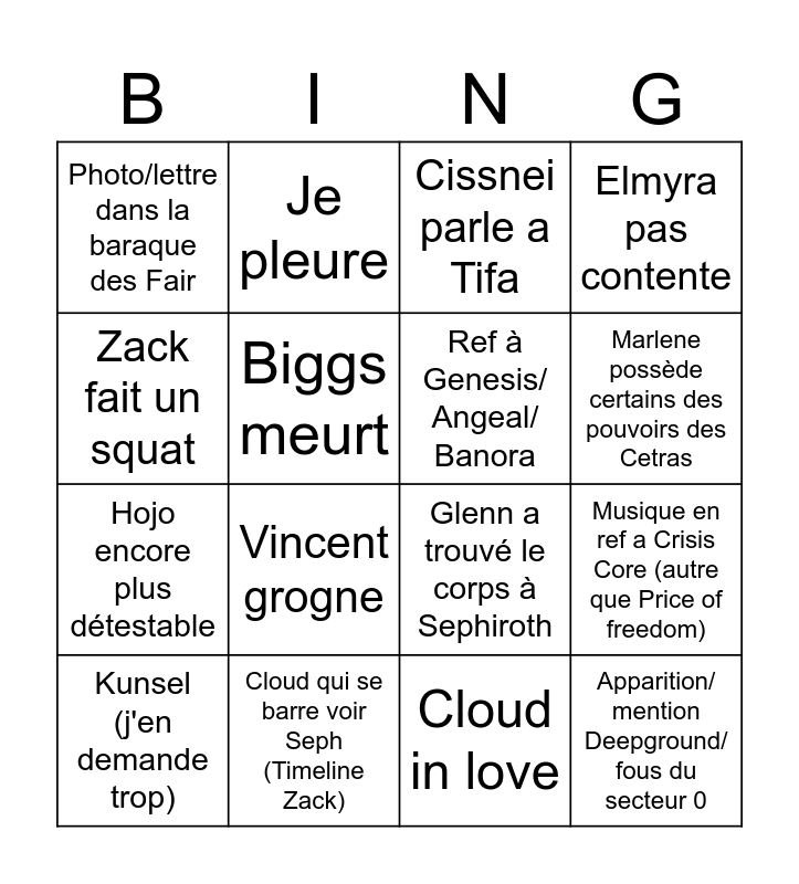 Rebirth release Bingo Card