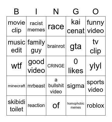youtube shorts bingo Card