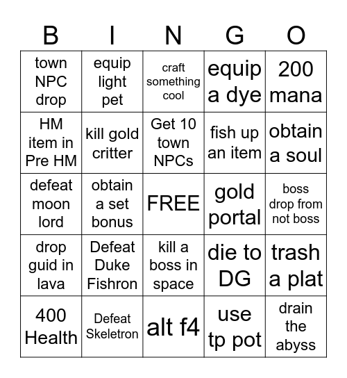 terraria randomizer Bingo Card