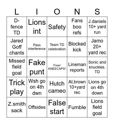 Detroit lions nfc Bingo Card