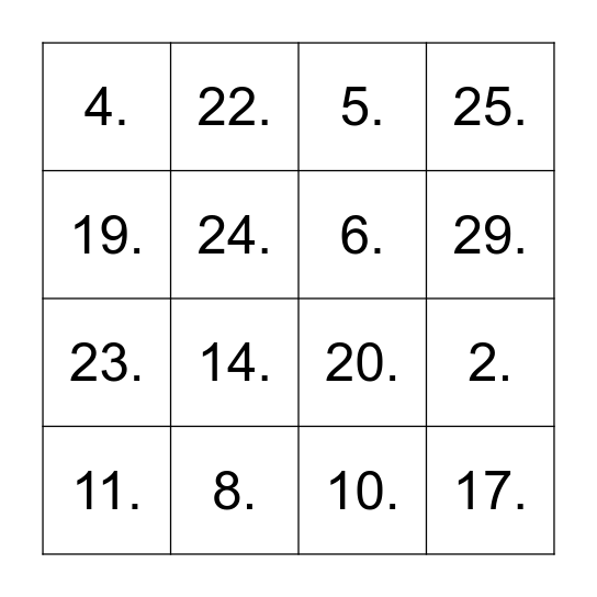 שבוע השפה העברית Bingo Card